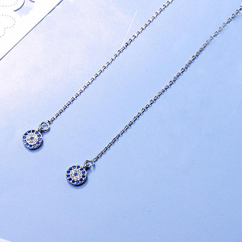 4 Styles Blue Crystals Devil 'S Eye Long Section Chain Geometric Circle Earrings 