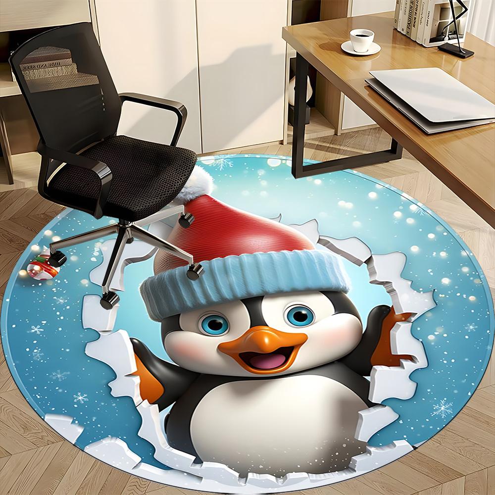 1pc Penguin Christmas Decoration Chair Carpet for Office, Soft, Non-Slip Polyester Mat, Office, Living Room, Bedroom, Durable Polyester yy251207107
