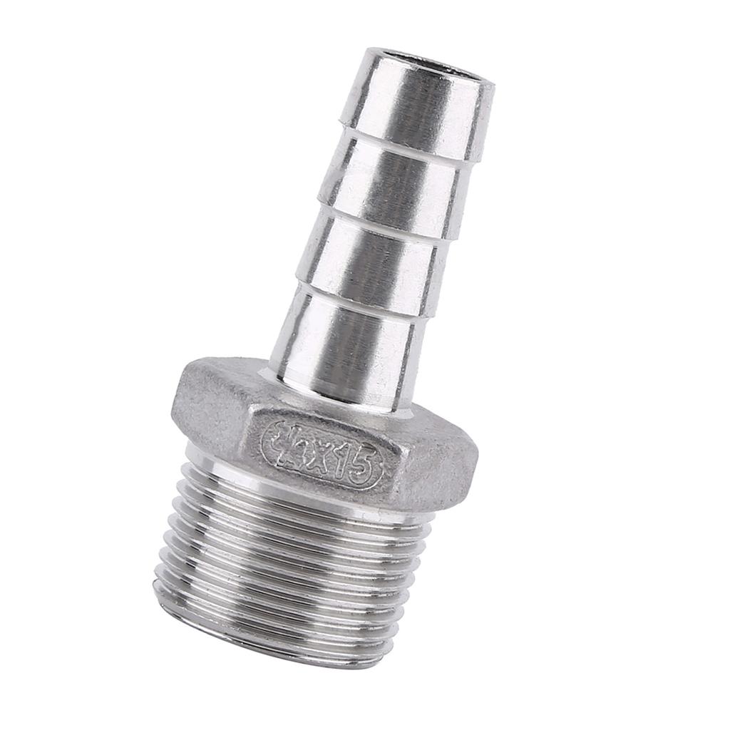 Stainless Steel Male Thread Pipe Fitting Barb Hose Tail Connector (34"x15mm)