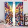 2pcs,2D Plane Printing Curtain Fabric Christmas Candy Wonderland (2) Versatile Polyester (without Rod) Decorations Outdoor for