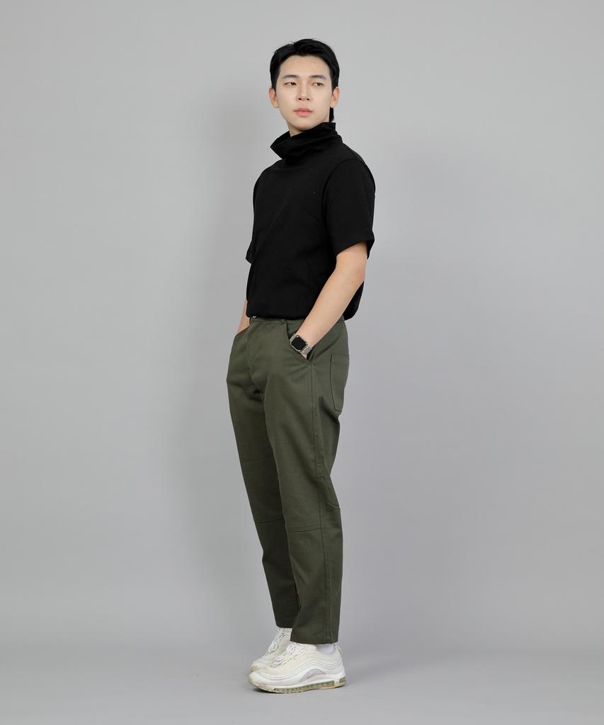 Seinteukeulu Wide Cut Crop Half-Band Pants Wch-327 Khaki