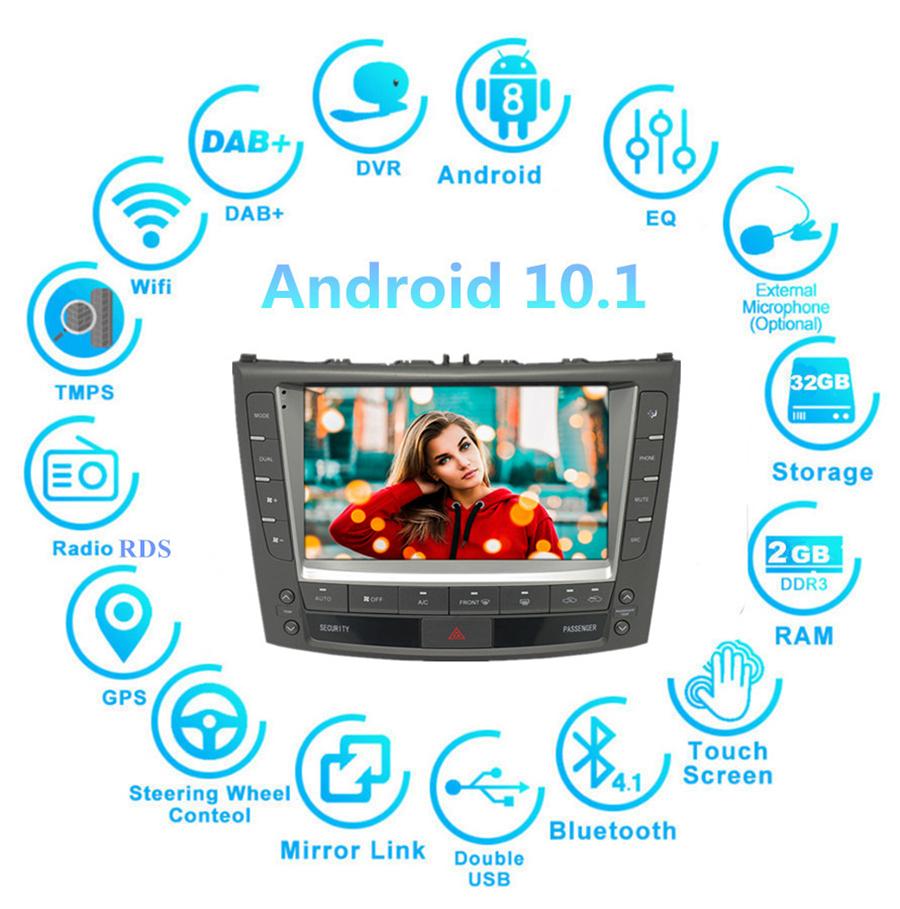 

9 Android 10.1 Stereo Radio 2+32GB For Lexus IS250 IS300 IS350 2005-2012 4-Door