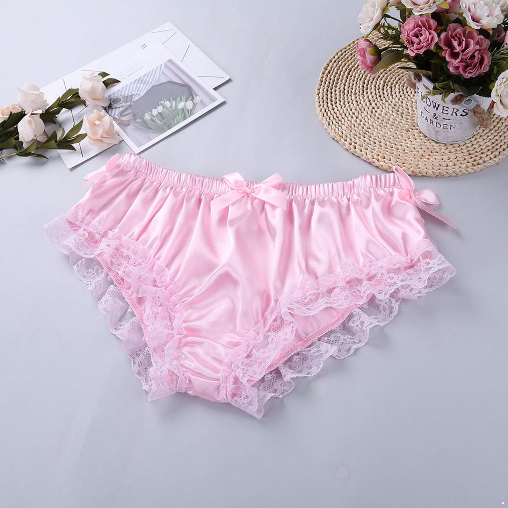 Men's Sexy Lingerie Shiny Ruffled Frilly Sissy Bikini Briefs Thong Panties Underwear Satin Shorts