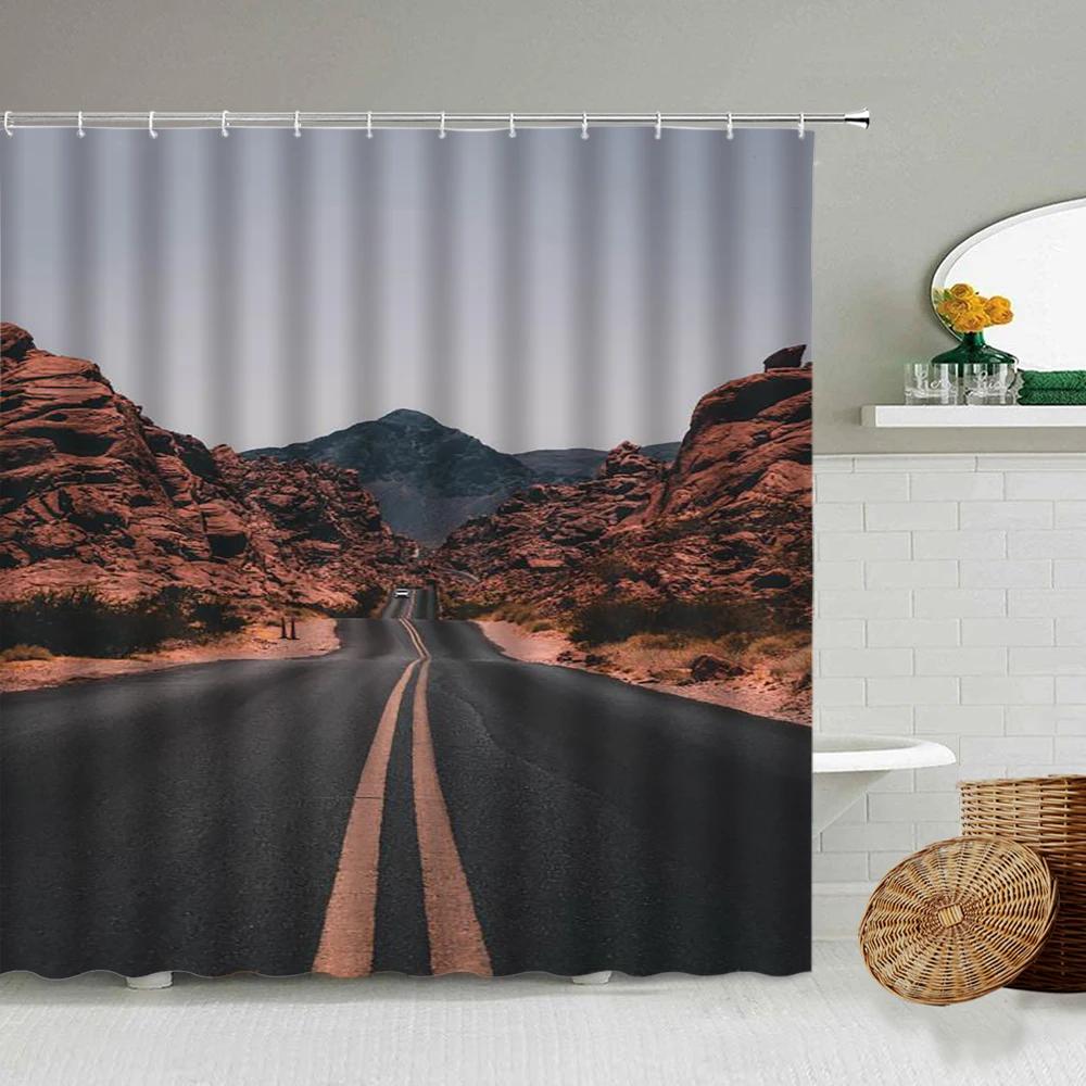 

Highway Travel Scenery Shower Curtain Long Road Landscape Bath Curtains Home Decor Bathroom Bathtub Waterproof Screen With Hooks W60H190(CM)-1 Pcs