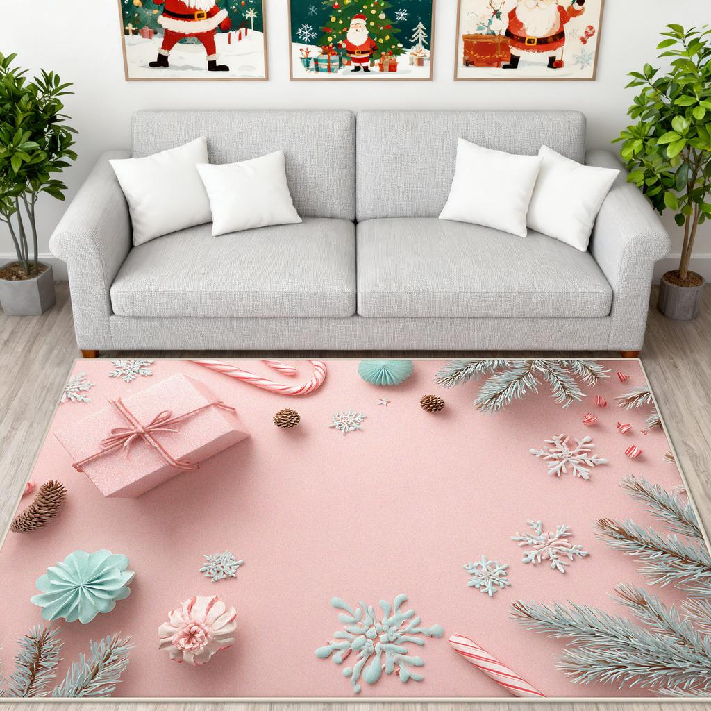Pink Christmas Decoration Carpet Girl Bedroom Cloakroom Non-slip Floor Mat Creativity Living Room Sofa Area Rug Entrance Doormat