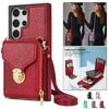 Cartera con Cremallera de Cuero con Lanyard Funda para Teléfono para Samsung Galaxy S25 S24 Ultra S23 FE S22 Plus S21 S20 A54 A14 A53 A13 Funda con Soporte Plegable