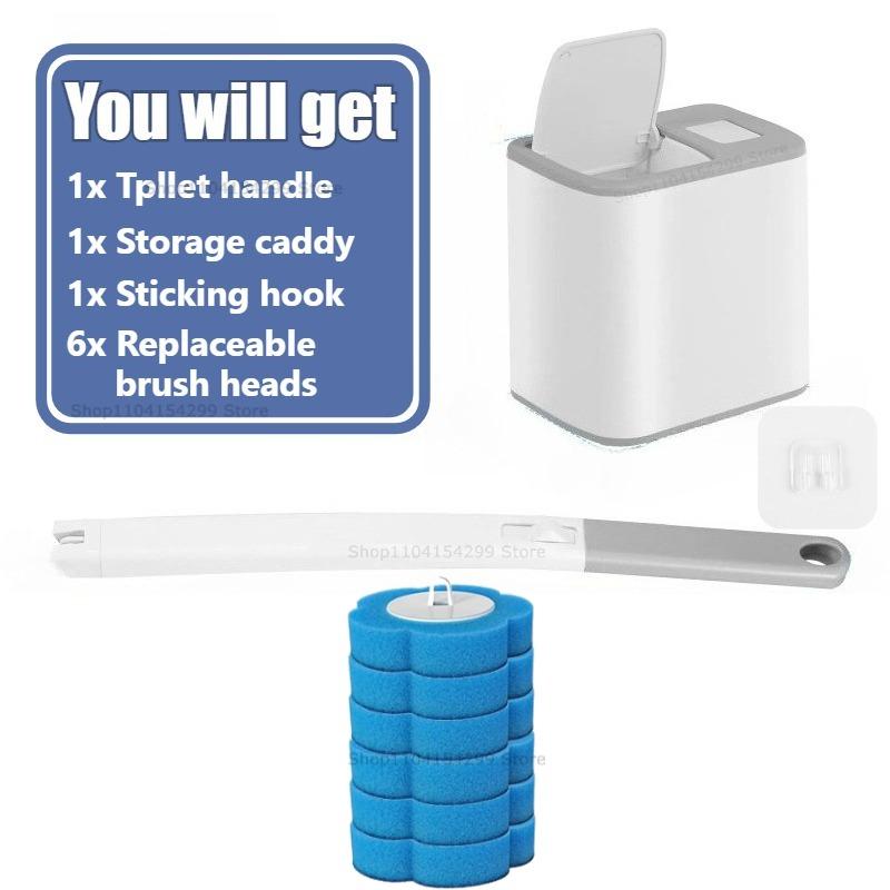 Disposable Toilet Brush Replacement Head Cleaning Kit Lengthened Handle Auto Lid Opening Toilet Bowl Cleaner Kit for Bathroom