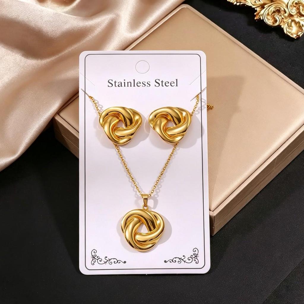 Gold-Plated Stainless Steel Retro Earrings & Necklace Set - Non-Fading Jewelry