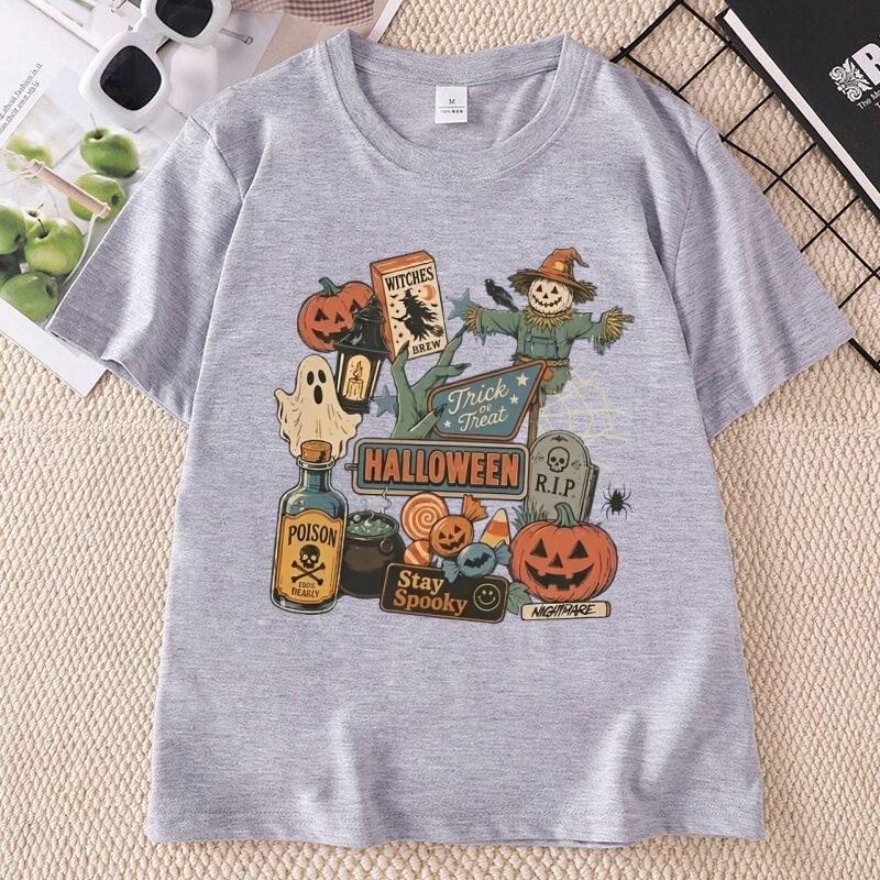 Halloween TShirt Unisexs Spooky Season Graphic Tee Pumpkin Ghost Scarecrow TShirt Cotton Short Sleeve Loose Tees