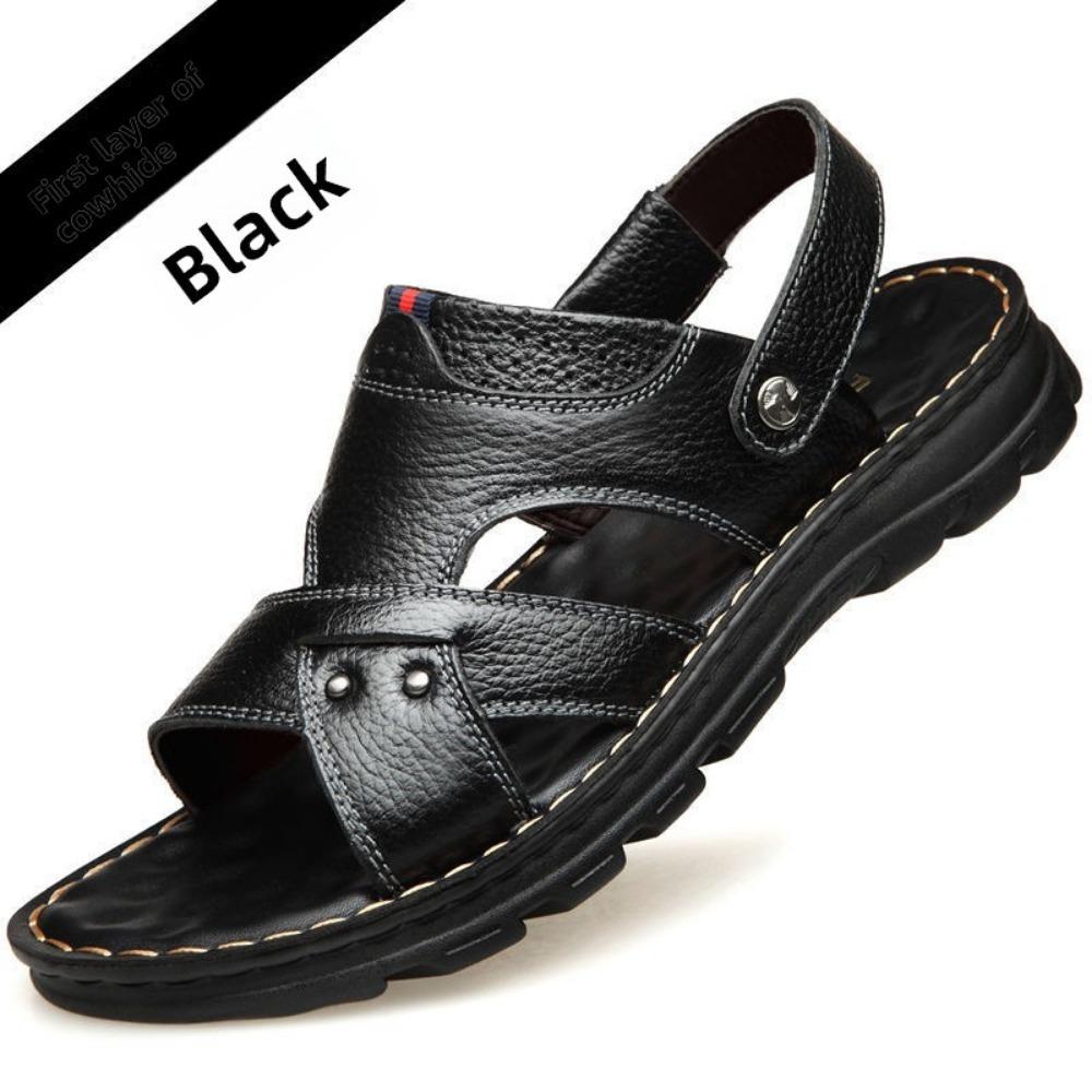 Pánské kožené sandály Letní ležérní pohodlné nazouvací sandály Venkovní plážová obuv Prodyšné módní