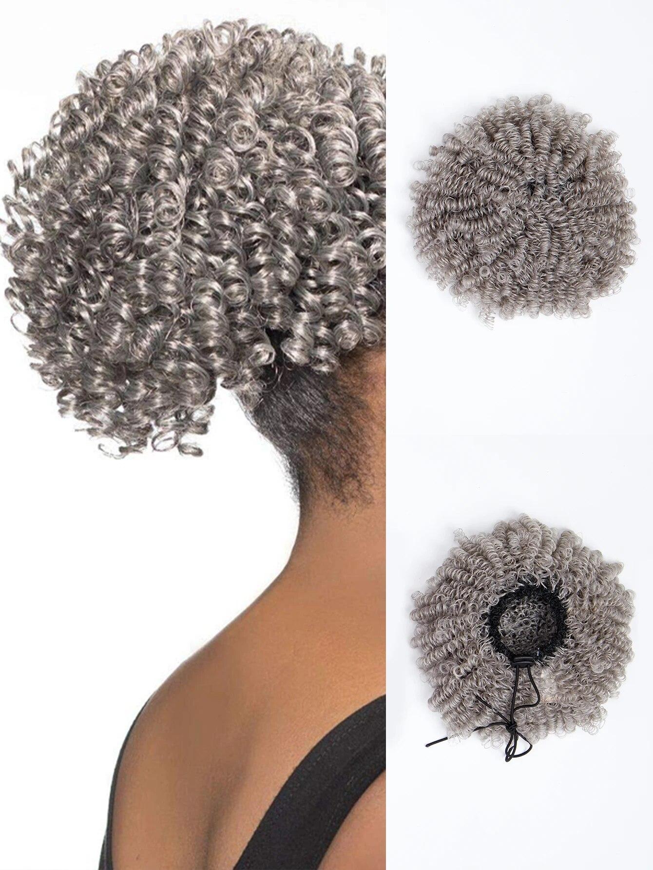 

ALAN EATON10-дюймовые синтетические афро-пуховые волосы на шнурке с зажимом для наращивания волос на курчавом шнурке вьющиеся хвостики-булочки для волос для чернокожих женщин и девочек