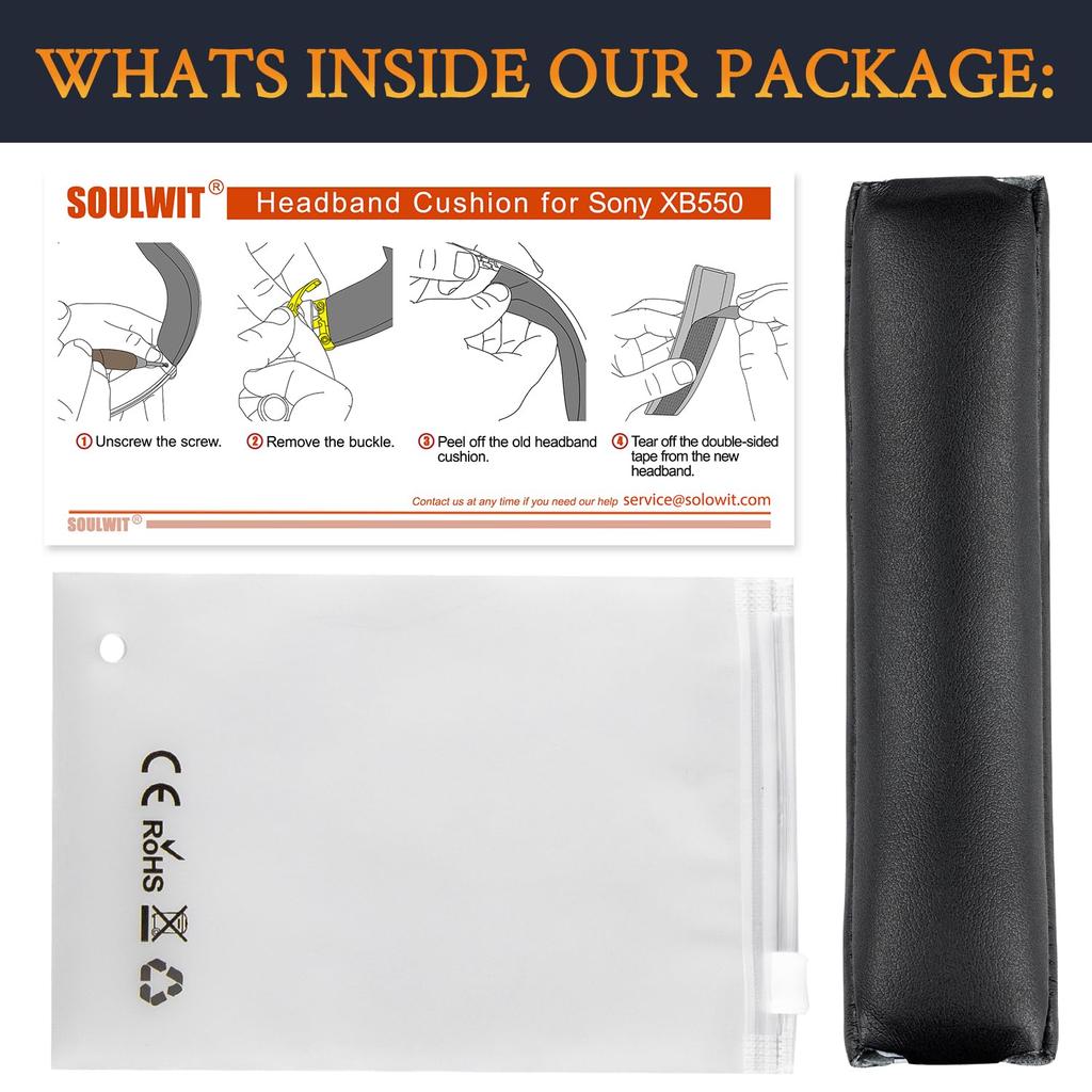 SOULWIT Headband Replacement Pad Kit for Sony Headband Upper Cushion Cover Compatible Headstrap Repair Easy DIY Installation Black MDR-XB550 (XB550