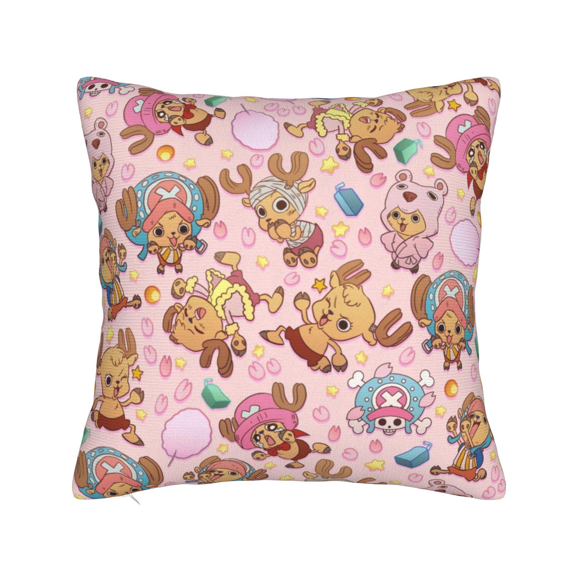 Luffy Anime Heart Pirates Jolly Roger Square Pillow Covers Polyester Home Cushion Case Cute Decor Pillow Cover 45*45 Peach skin 18*18(CM)-1Pcs