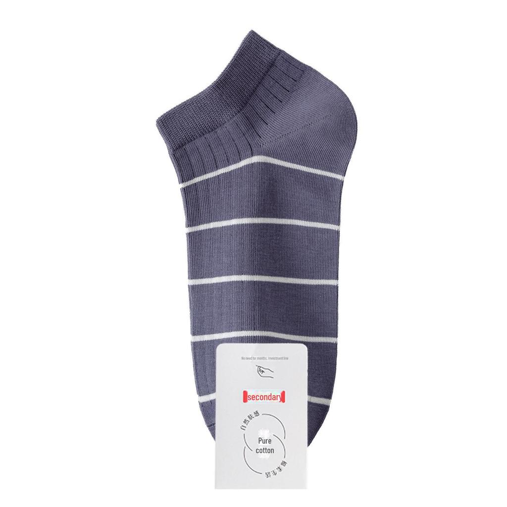 Men's Breathable Cotton Striped Crew Socks - Antibacterial, Deodorant, Sweat-Absorbent for Casual Sports, Spring & Autumn.