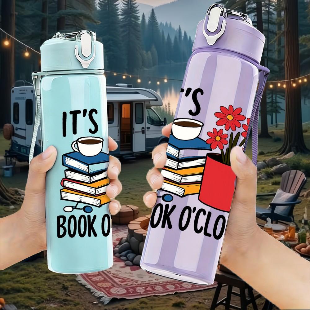 1PC Its Book OClock Mug Flower Art 750ml Color Plastic Sports Water Bottle Leakproof Flip Straw Lid Suitable for Sports Office Home Use