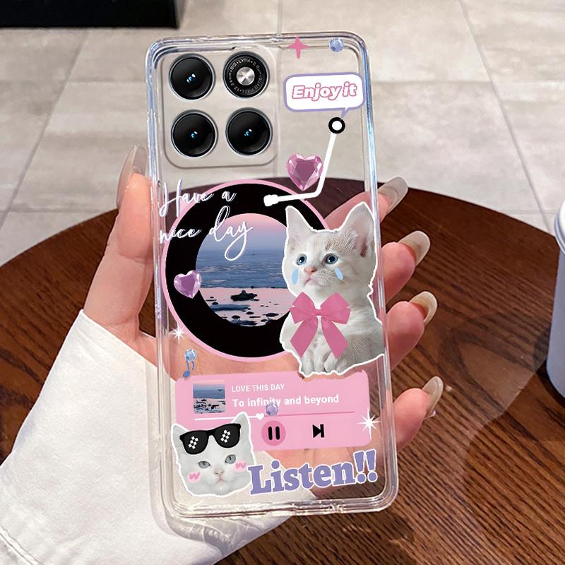 Jelly Casing For Motorola Edge 70 Fusion Funda Capa Clear Silicone Soft TPU Back Cover Cute Cat Rabbit Heart Protective Case