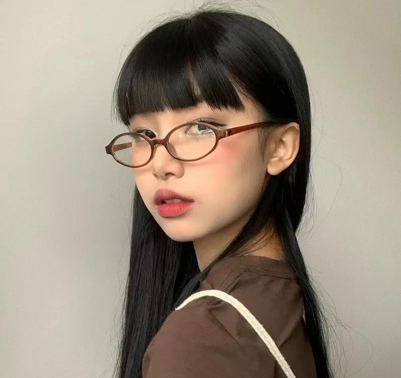 Y2K Retro Oval Frame Anti Blue Light Nearsighted Eyewear Finished Ladies Myopia Glasses Prescription Minus Diopter Eyeglasses