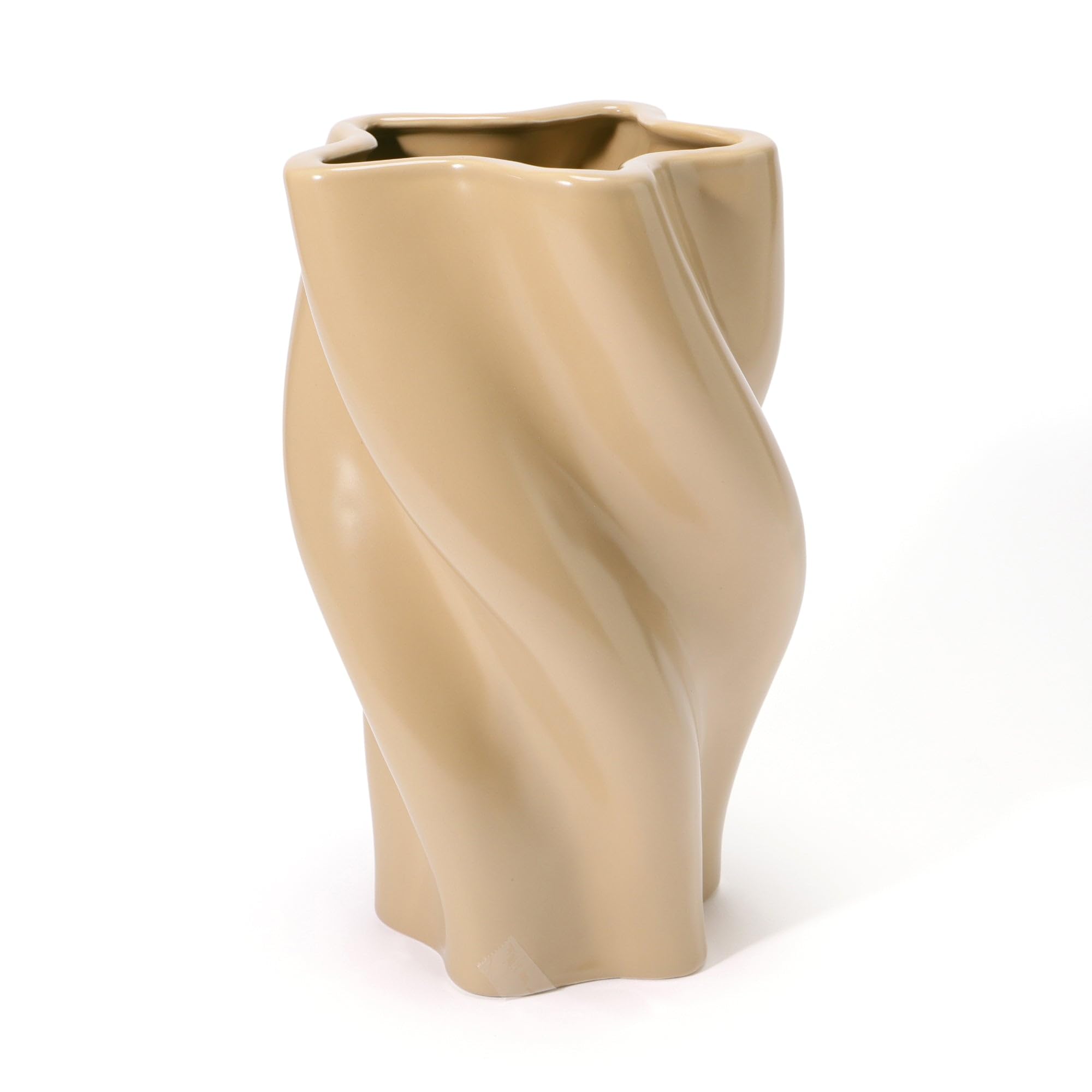 

Francfranc Ceramic Twist Flower Vase, Large, Beige, Stylish and Cute