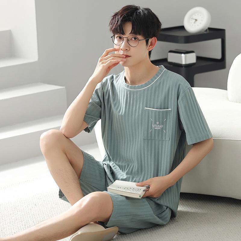 "2024 Men's Thin Cotton Short-Sleeve Pajama Set - Summer Style, Large Sizes Available"