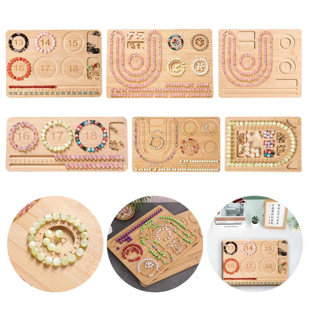 Bamboo Bead Board DIY Bracelet Bead Board Multi-Function Measuring Beads Tray Bamboo Beading Tray for DIY Bead Design