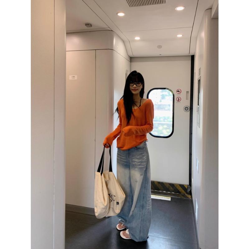 Summer Thin Long-sleeved Sun Protection Cover-up T-shirt Women's Loose Casual Off-shoulder New Top