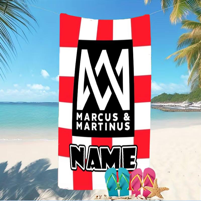 Customizable personalized beach towels Marcus and Martinus themed designs.Suitable for the beach, yoga, sports;ideal as beach accessories