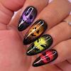 24 Pcs Black Long Almond Press On Nails Halloween Ghost Pumpkin Pattern Stiletto Fake Nail Tips