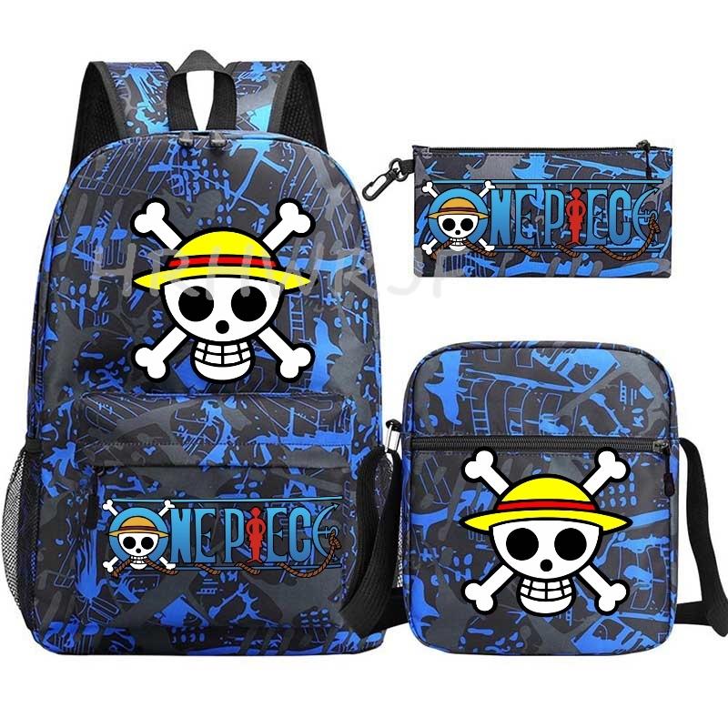 Anime ONE PICEC Backpack Monkey D Luffy Capacity Casual Student SchoolBag 3pcs Lightweight Women Men Travel Casual Mochilas