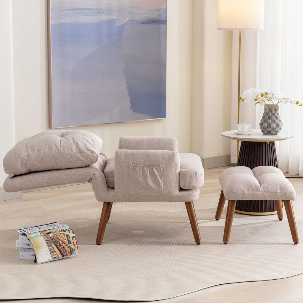 Lounge Chair with Footrest, Backrest Adjustable In 5 Stages, Reclinable, Chair with Side Tray