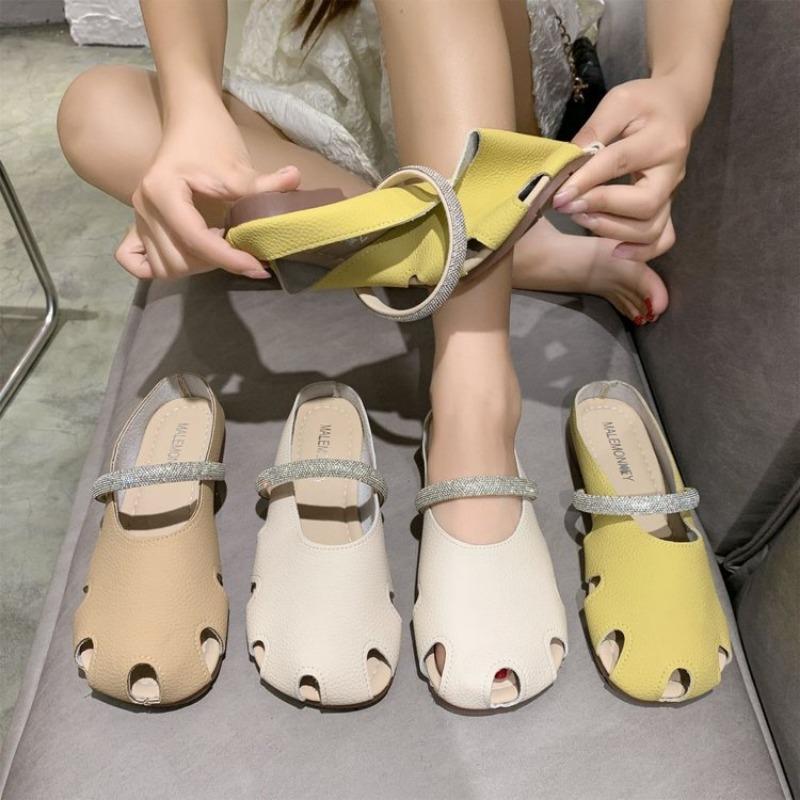 New Slippers Wear Jelly Soft Bottom Hollow Hole Slippers Soft Leather Super Soft Breathable Bag Head Half Slippers Women