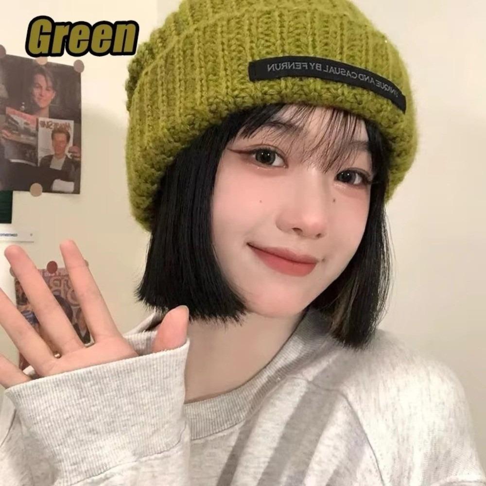

Warm Knitted Hat Solid Color Ski Hats Comfortable Hip Hop Caps for Women Men зелений