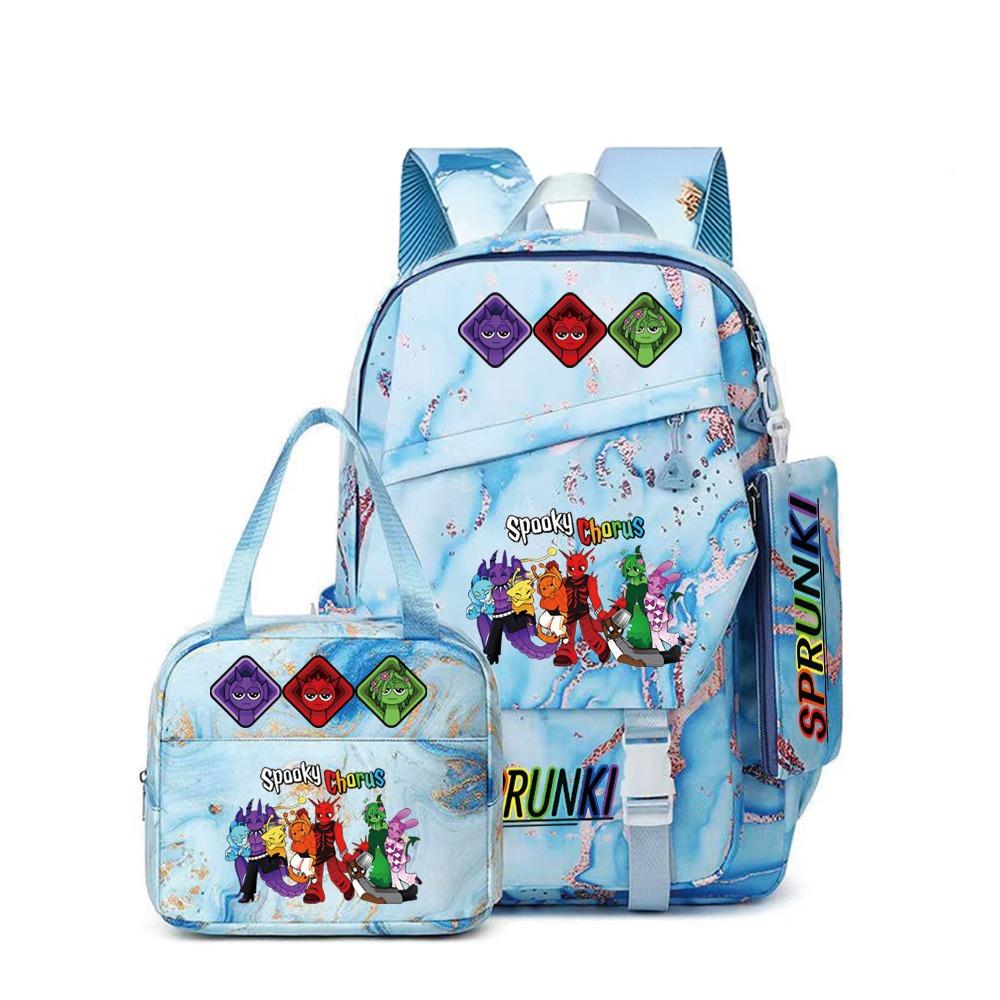 Around the box, elementary school bag sprunki cartoon backpack three-piece set D