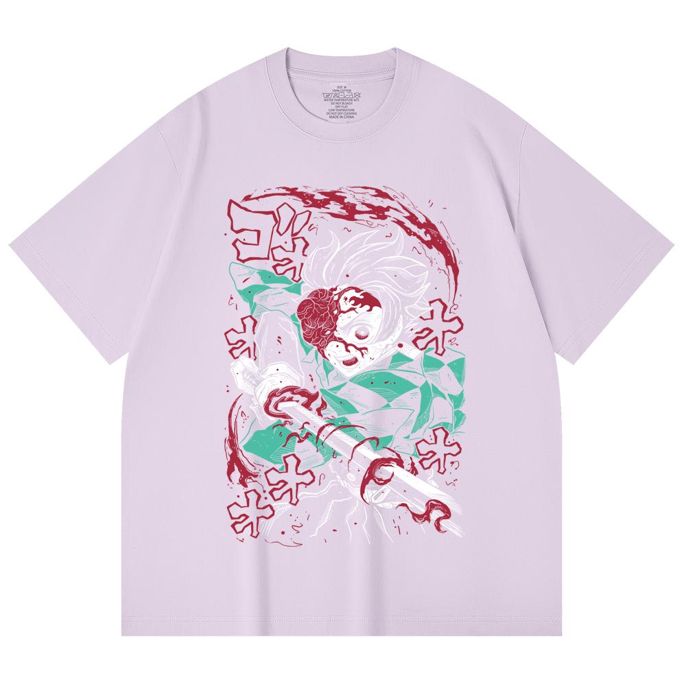 230 Gsm 100% Cotton Demon Slayer V41 Demon Tanjiro Print Unisex Heavy Cotton T Shirt