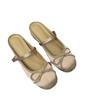 Inner Height Increase 5CM Flat Bottom Small Fragrant Wind Bag Head Half Slippers Women's 2024 New Versatile Bow Small Sandals Outer Wear