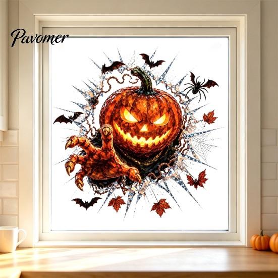 Ghost Witch Decals Halloween Window Decal, 3D Crack Glass Spooky Decoration, Pumpkin Skeleton Indoor Ornamentation Break in Stickers, Illusion Mirror