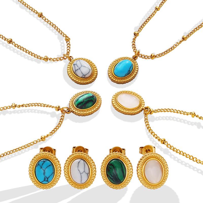 Exquisite Fashionable And Titanium Steel Bohemian Turquoise Cat Eye Stone Jewelry Set
