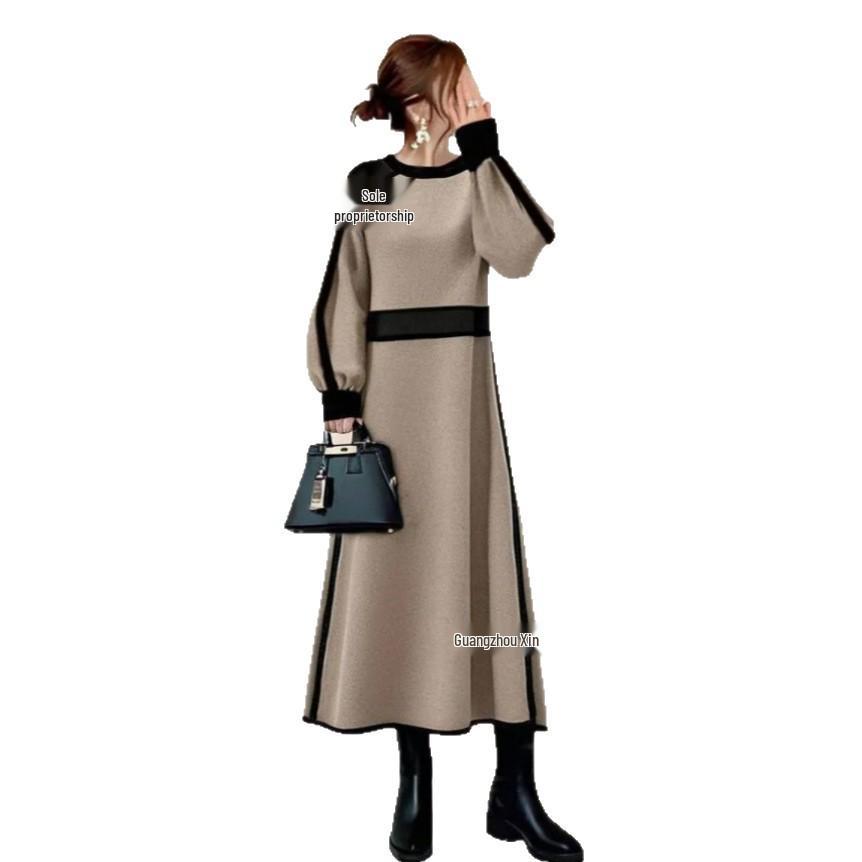Women's High-Neck Knitted Sweater Dress, Japanese Style, Waist-Cinching, Long Sleeves, Winter 2025 Collection