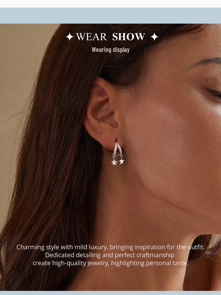 Avle Swaying Double Ring Star Earrings - S925 Sterling Silver, Cross-Border Women's Versatile Design