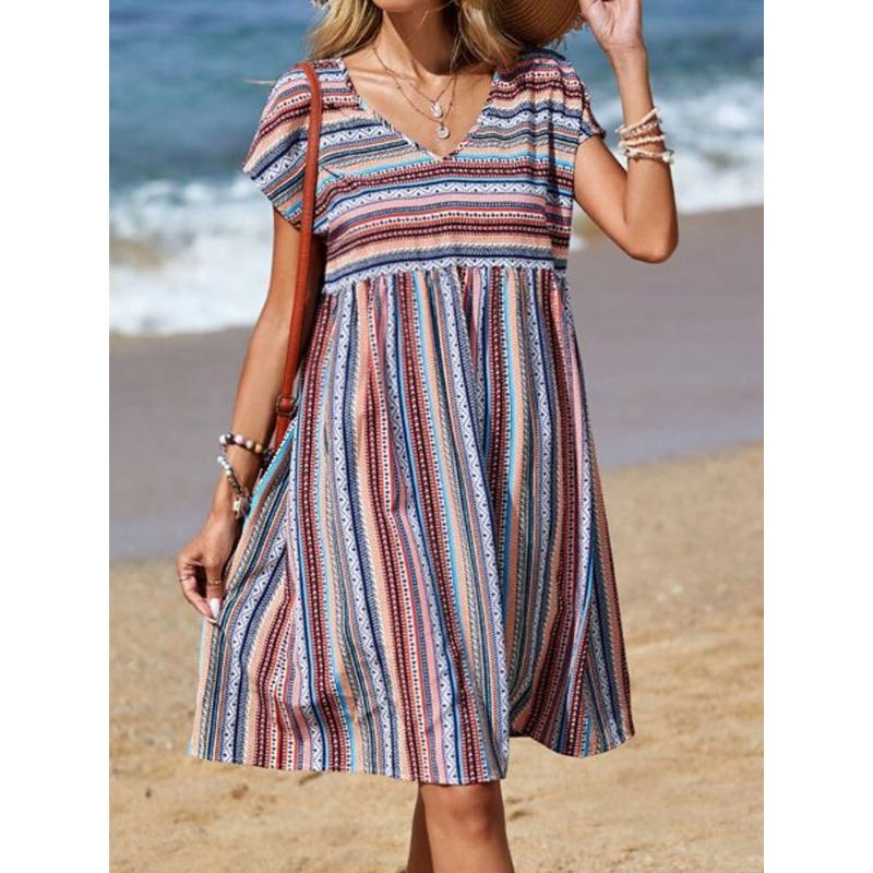 GMXIA Women's Fashion Summer Spring Short Sleeve V-Neck Casual Dresses