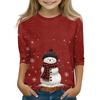 Christmas Day Print Tops For Youth Girls 4-11 Years Round Neck 3/4 Sleeves T-Shirts Trendy Tops Outfit Tees