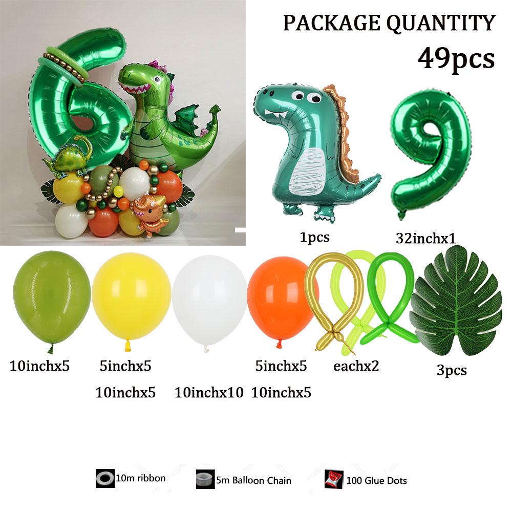 49pc/set Little Dinosaur Green Series  Digital Aluminum Film Balloon 1-9 Suitable for Birthday  Party Anniversary Graduation