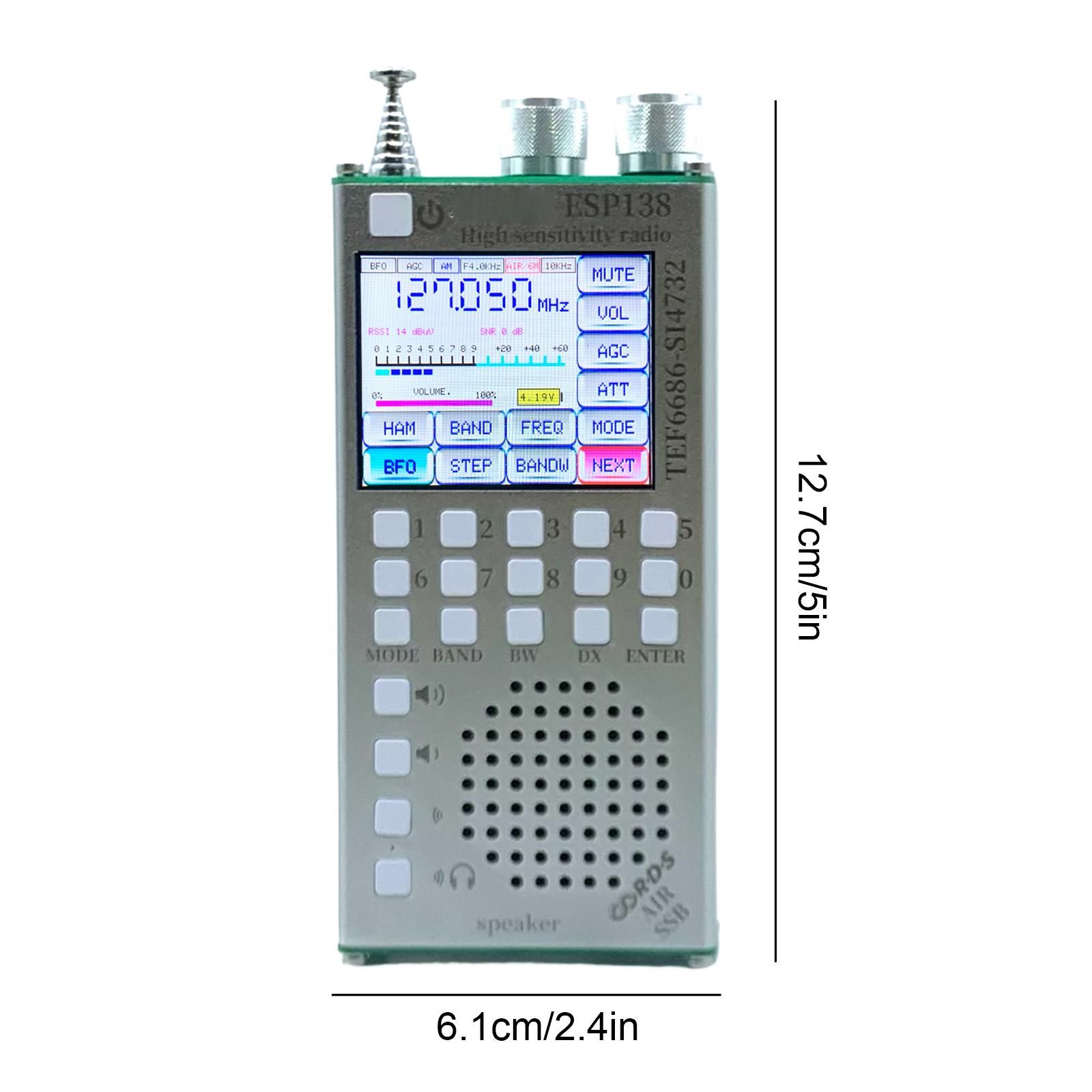 

ESP138 TEF6686 ESP32 Високочутливий радіоприймач Портативний ручний радіоприймач FM LW MW SW Bluetooth Двомодовий 2,4-дюймовий IPS-сенсорний срібний