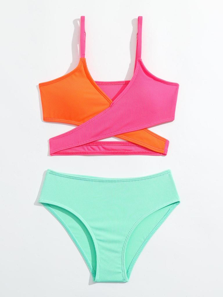 7-15Y Teen Girls  Print Swimwear Children Two Piece Swimming Suits for Girl Hot Summer Beach Swimsuit Biquini