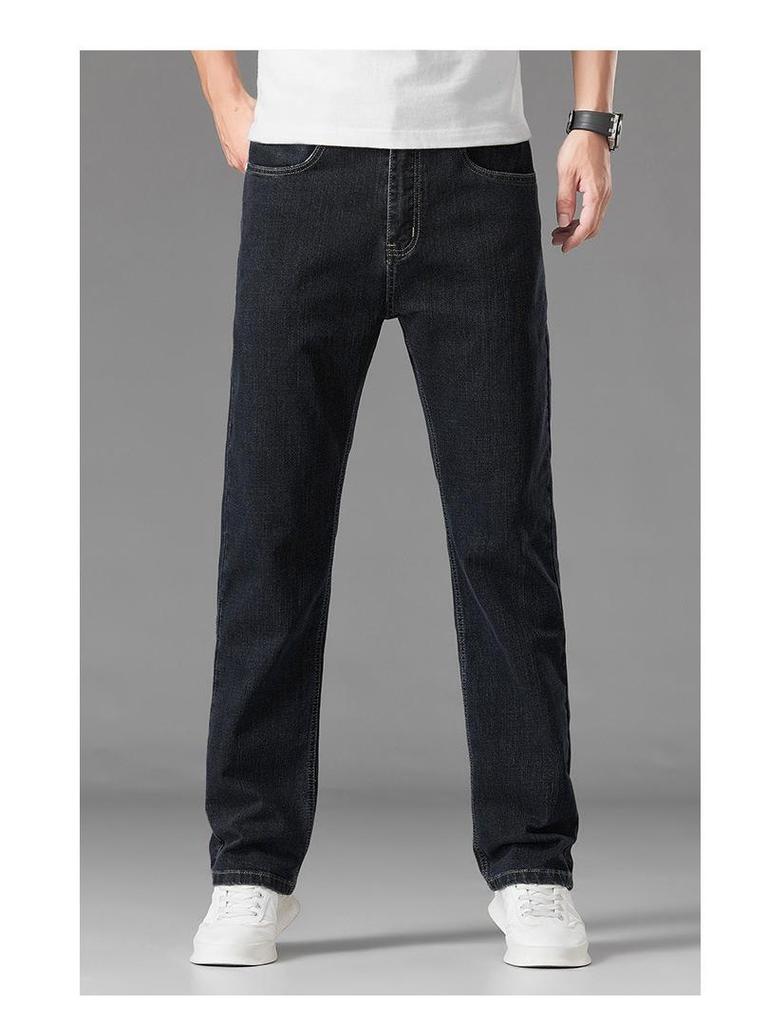 Woodpecker Men's Fleece-lined Straight Leg Stretch Jeans - Loose Fit, Plus Size, Warm Casual Pants for Autumn/Winter