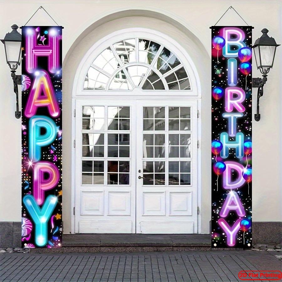 Happy Birthday Porch Sign Neon Hooks Easyhang 1 Pair Polyester 30x180cm Indoor Outdoor Decor