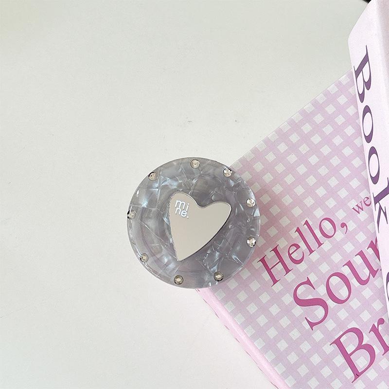 Magnetic Rhinestone Heart Mirror Phone Holder with Retractable Finger Ring and MagSafe Compatibility