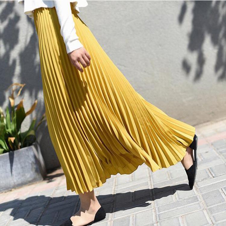 Falda Plisada Clásica para Mujer 90cm/80cm Larga Falda Femenina de Cintura Elástica Talla Grande Falda Plisada de Terciopelo para Invierno Largo hasta el Tobillo