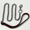 Sturdy Ribbed Chain Cowhide Handle Stainless Steel Anti-Bite Leash for Medium to Large Dogs