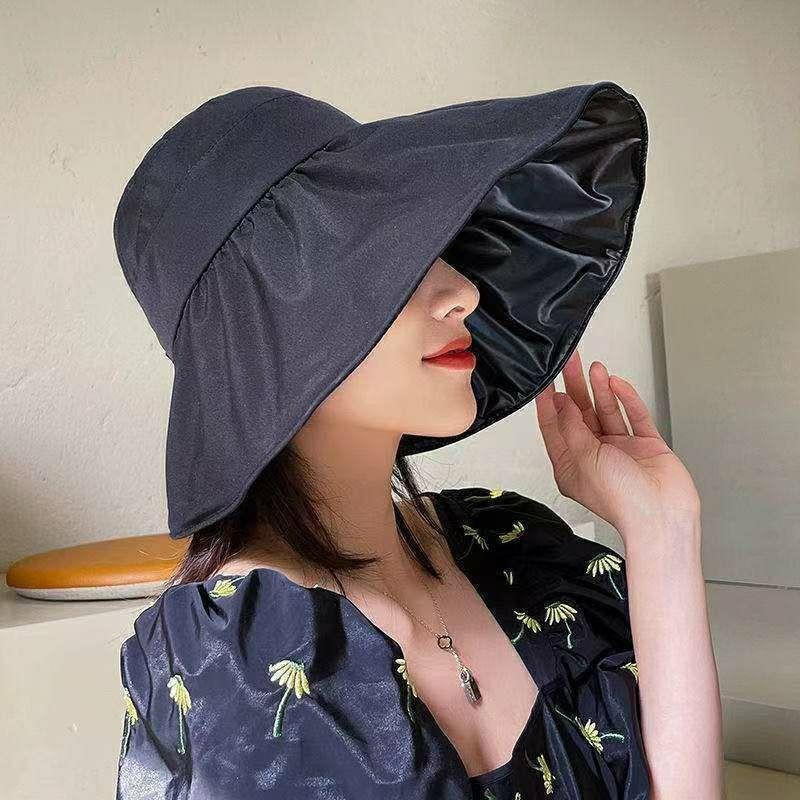 Summer New Big Eaves Sunscreen Hat Women's Face Shade Sunshade Bucket Hat Outdoor UV Protection Foldable Versatile Face