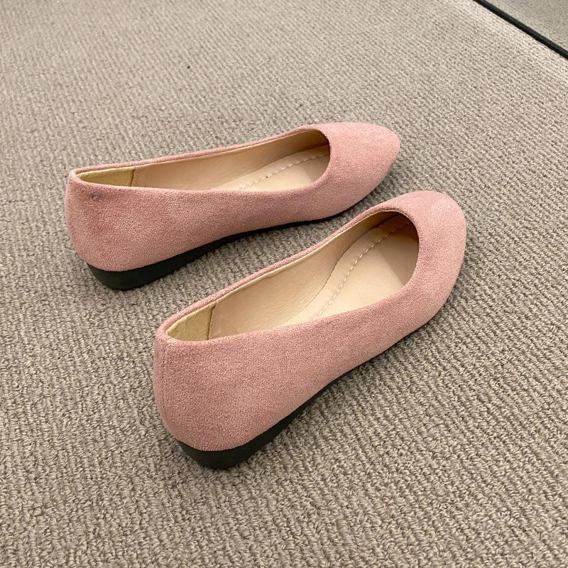 Suede Single Shoes Women's Flat Bottom Solid Color Pointed Low Heel Lazy Versatile Pregnant Women's Ladyshoes Cloth Shoes Large Size Women's Shoes